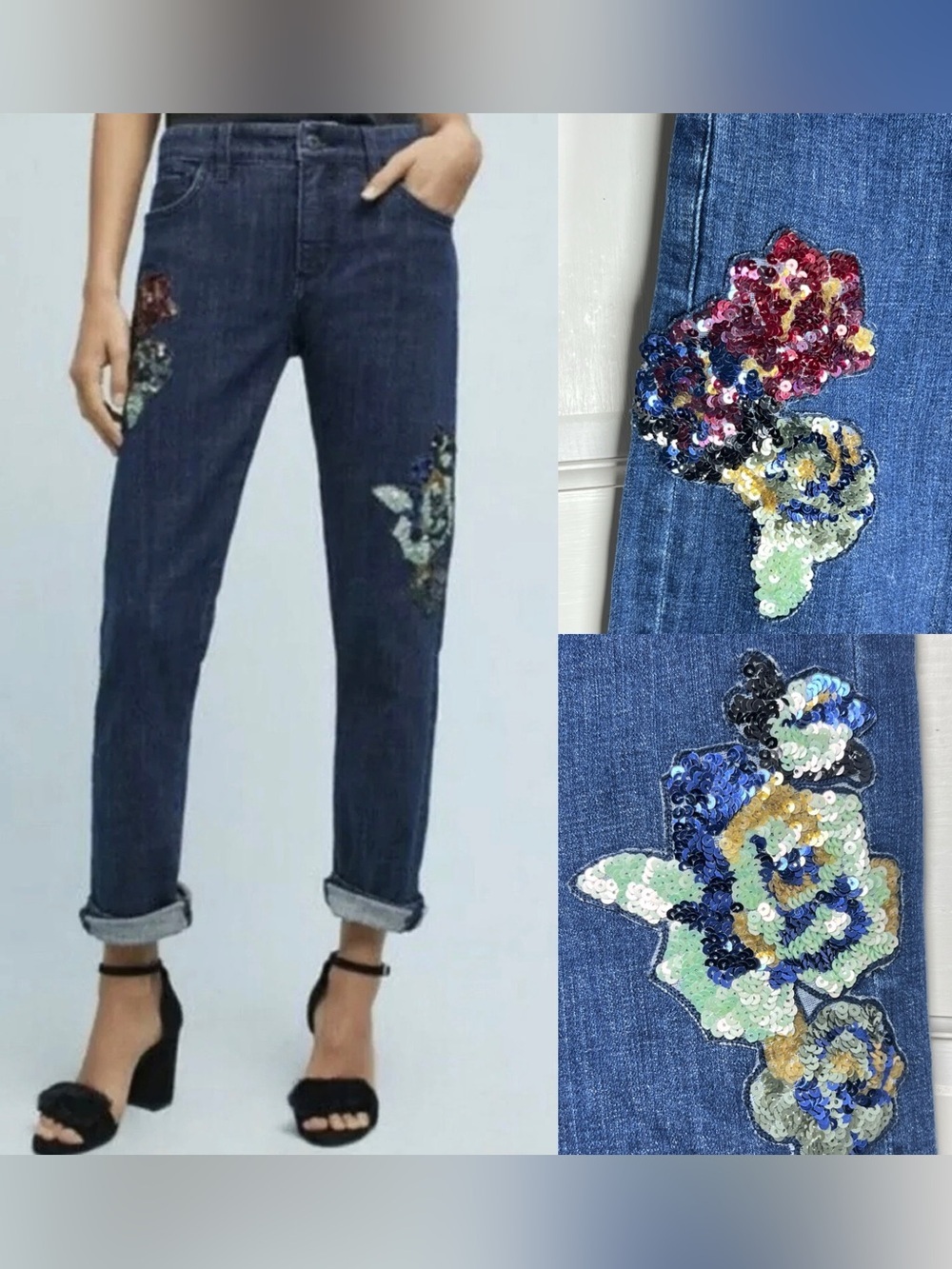 Anthropologie Pilcro and The Letterpress Sequin Slim Boyfriend Jeans Size 27 - Picture 1 of 9